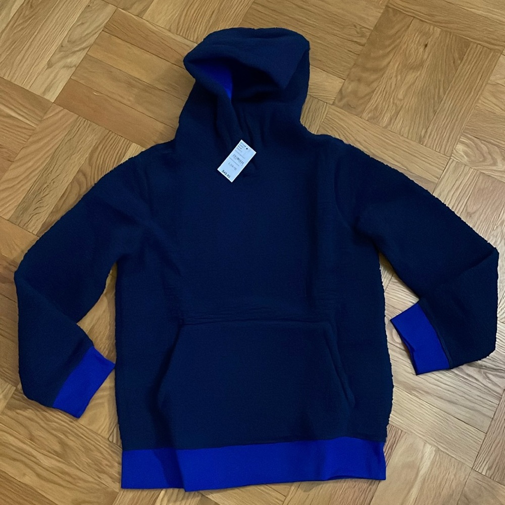 Lands’ End Deep Sea Navy Sherpa Pullover Hoodie Size Kids Large (10-12) NWT